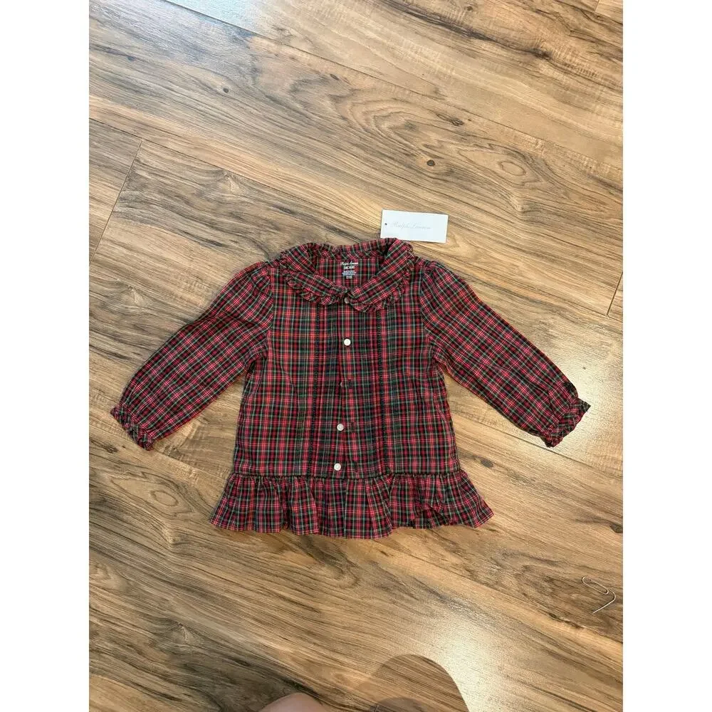 Ralph Lauren toddler girls plaid long sleeve dress shirt 18m